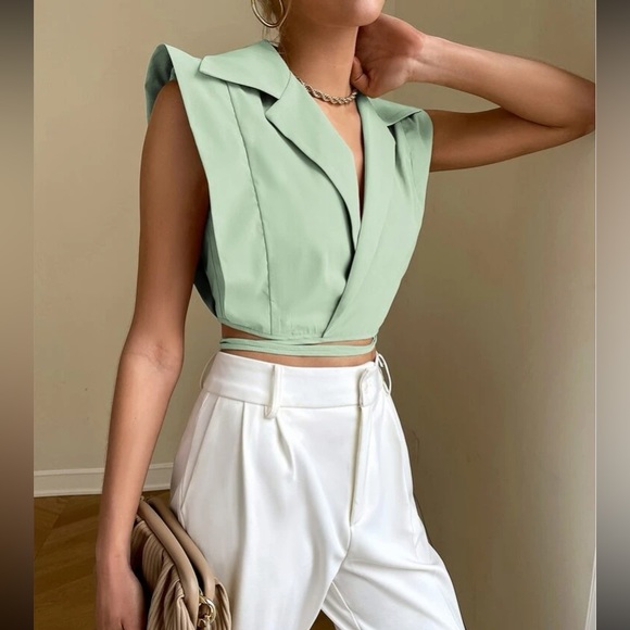 Luxe notched collar wrap tie back blouse - Picture 4 of 4